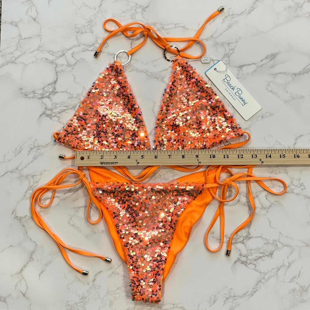 Beach Bunny Orange Icon Triangle Top DD & Icon L Tie Side Skimpy Bottom M $250 - Picture 12 of 14